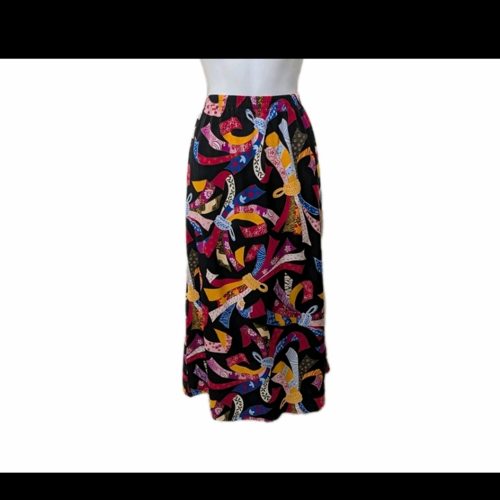 NWT Susan Graver Printed Midi Skirt M indie Mature Vacation #sk1